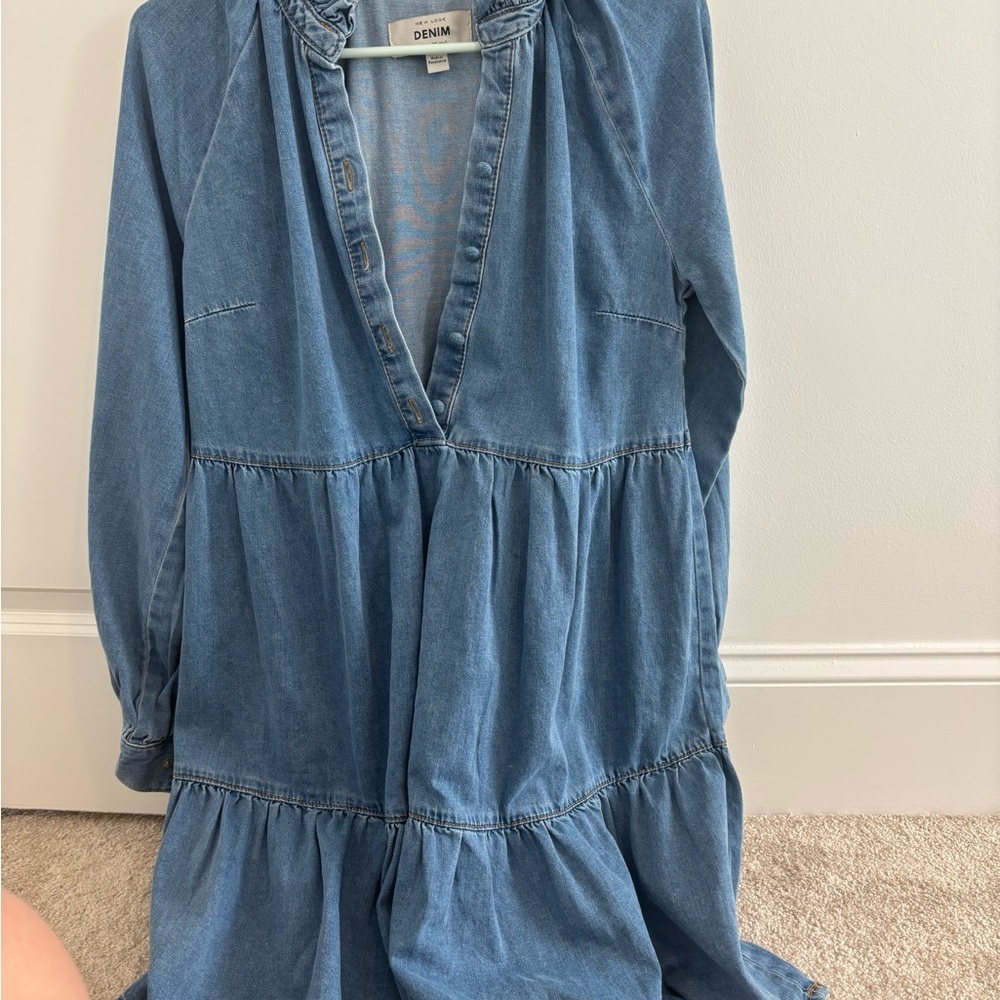 Denim V-Neck Tiered Dress